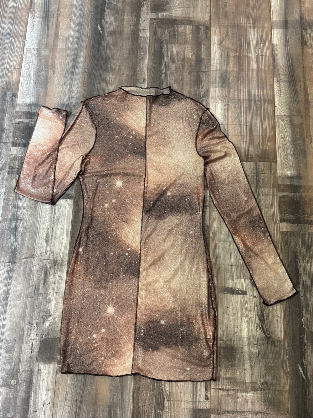 Galaxy Metallic Long Sleeve Bodycon Dress - Bronze Sparkle